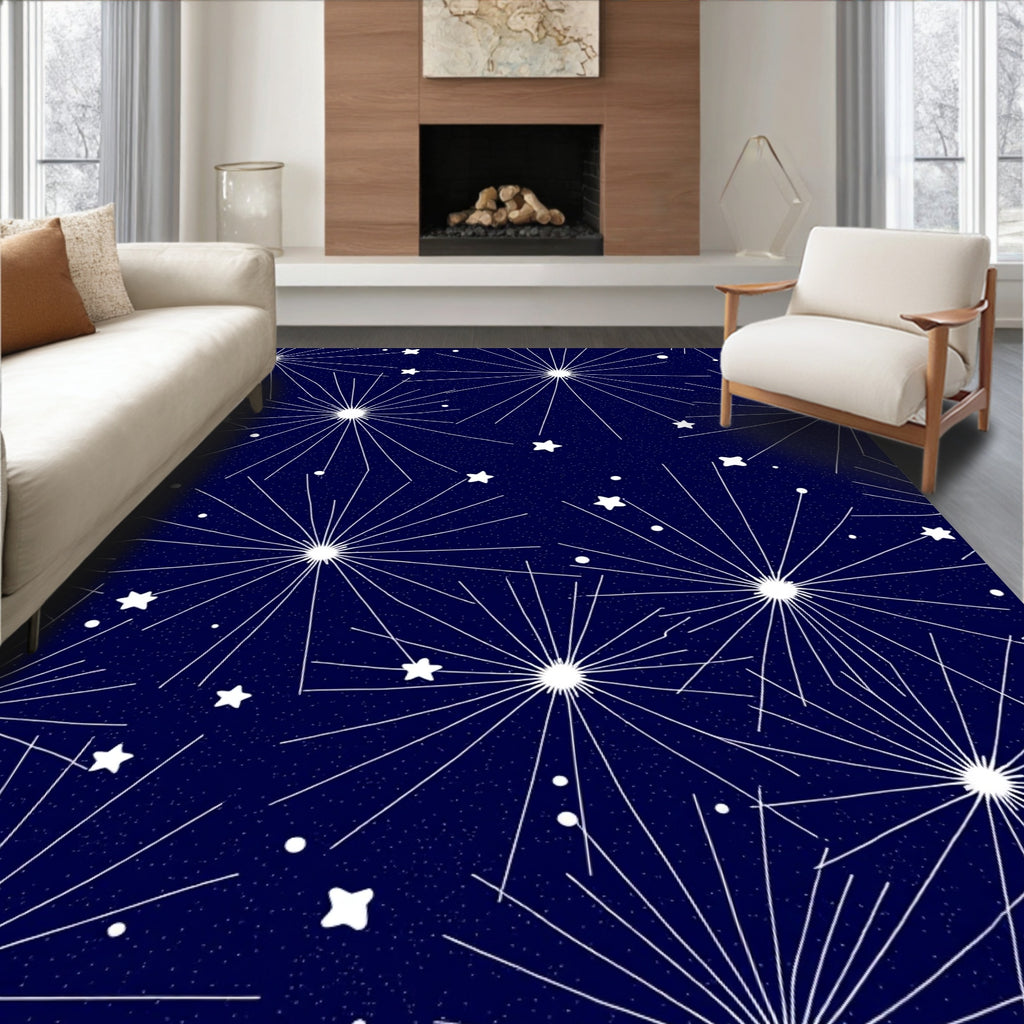 Cosmic Starburst Patterned Dark Rug