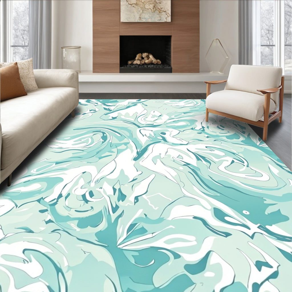 Abstract Aqua Swirls Pattern Rug