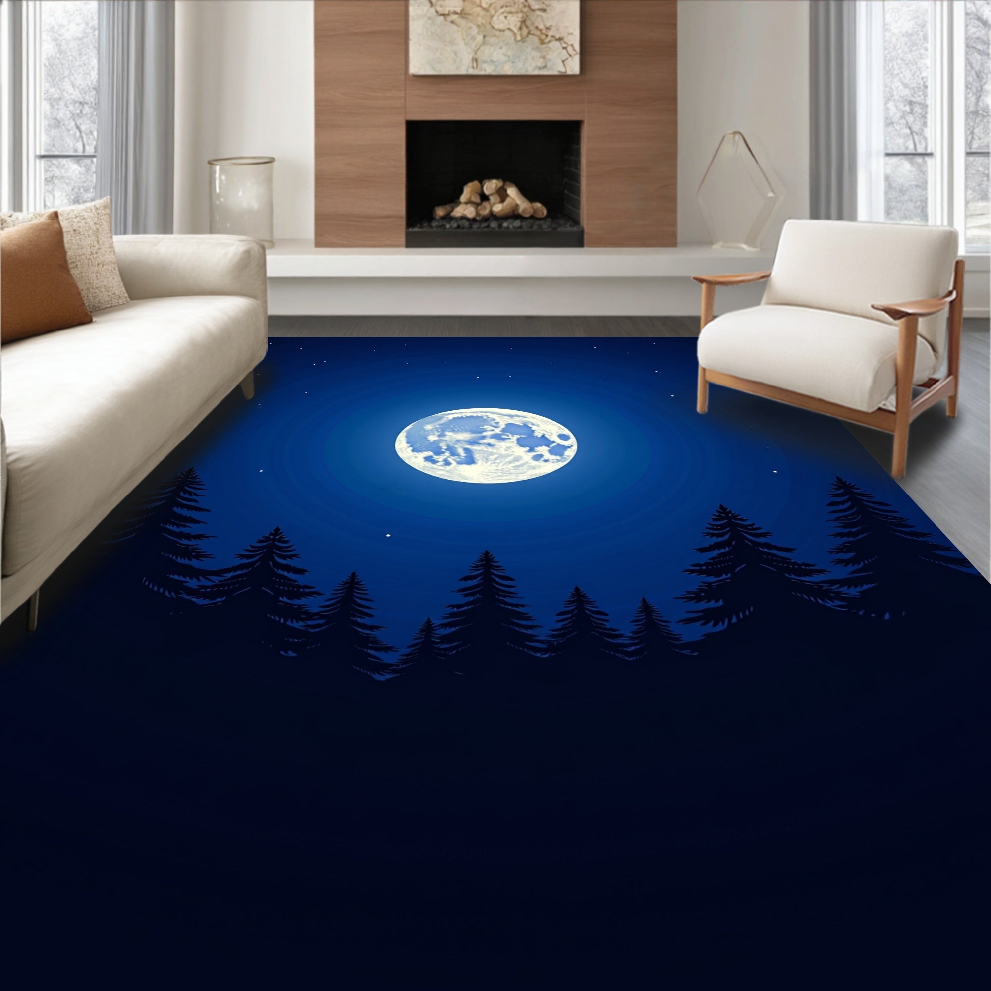 Midnight Forest Moon Stars Rug