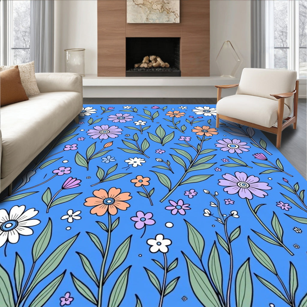 Vibrant Floral Meadow Patterned Rug