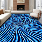 Vortex Blue Striped Optical Art Rug