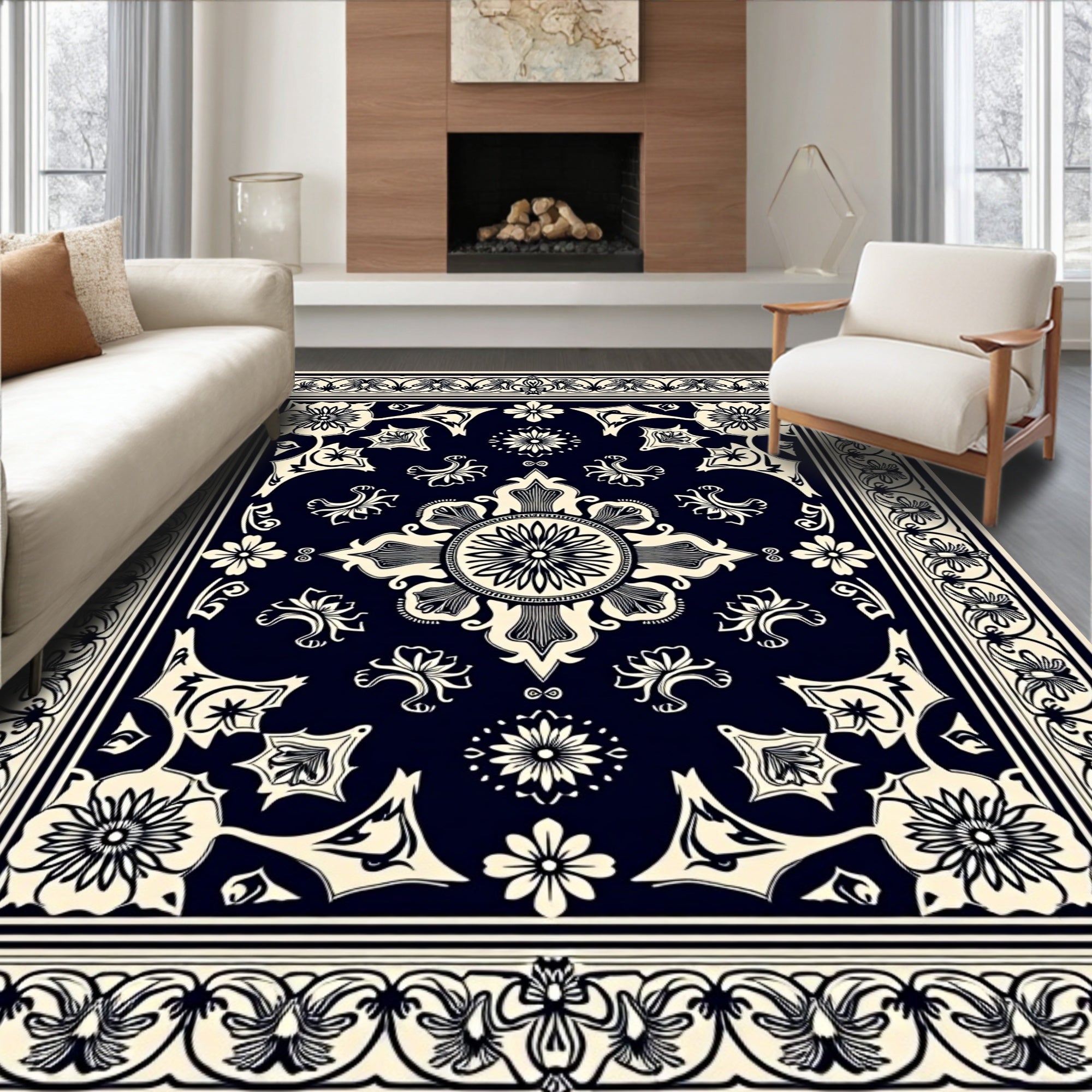 Classic Floral Symmetry Damask Rug