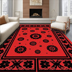 Bold Floral Motif Red Black Rug