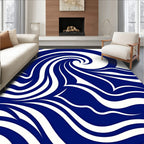 Bold Blue Abstract Swirl Wave Rug