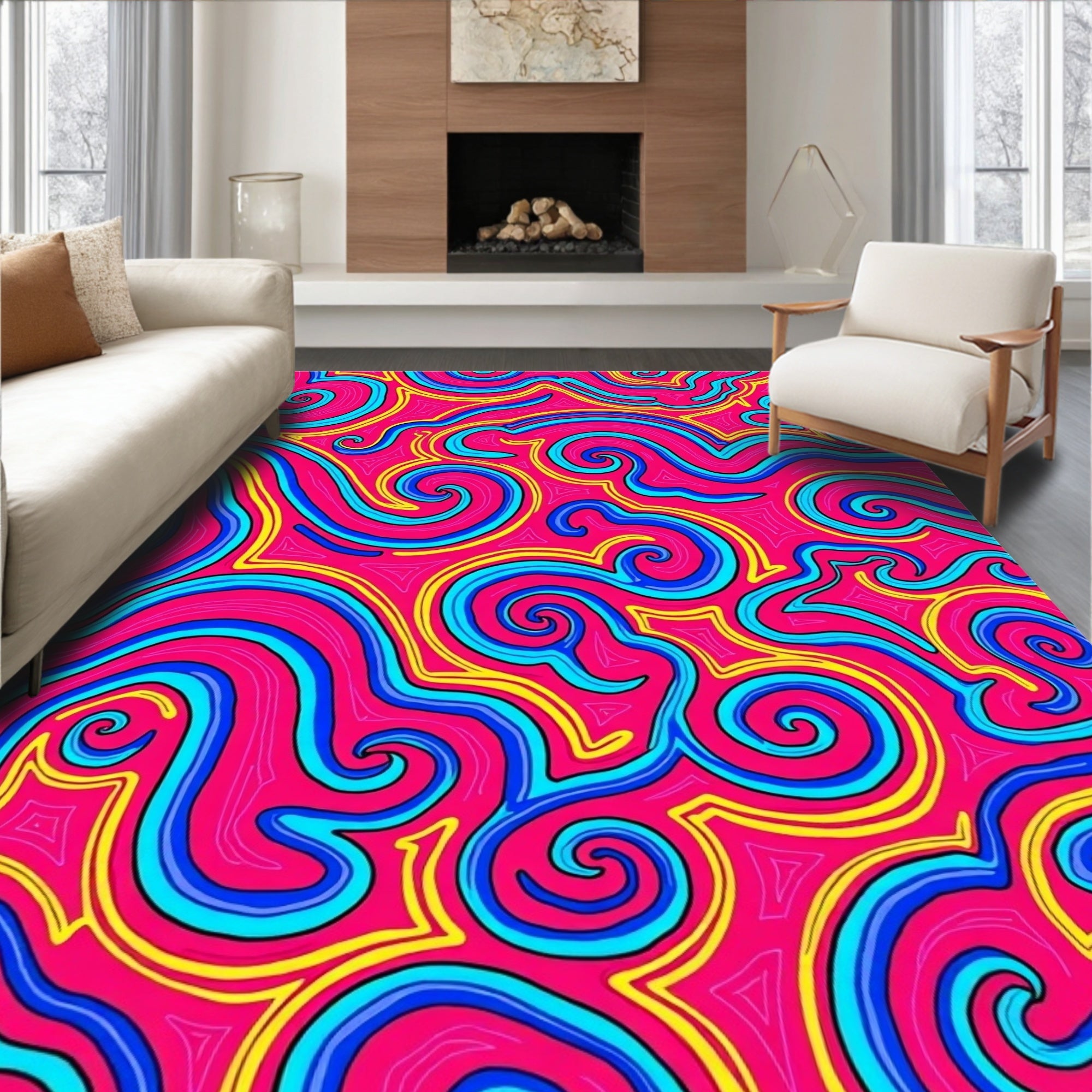 Vibrant Swirl Wavy Abstract Pattern Rug