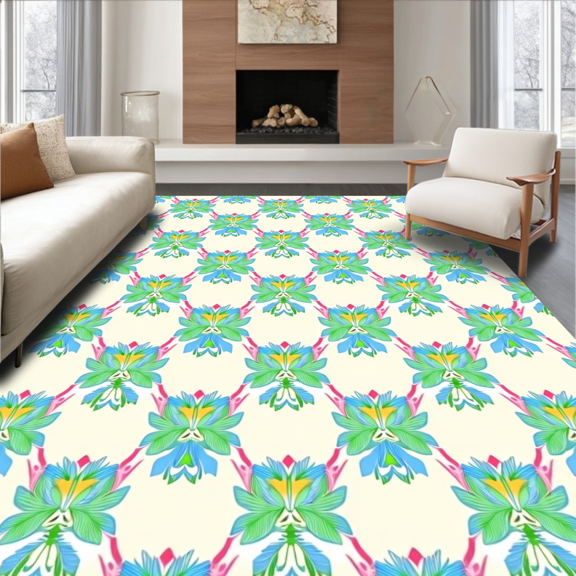 Exotic Floral Symmetric Pattern Rug