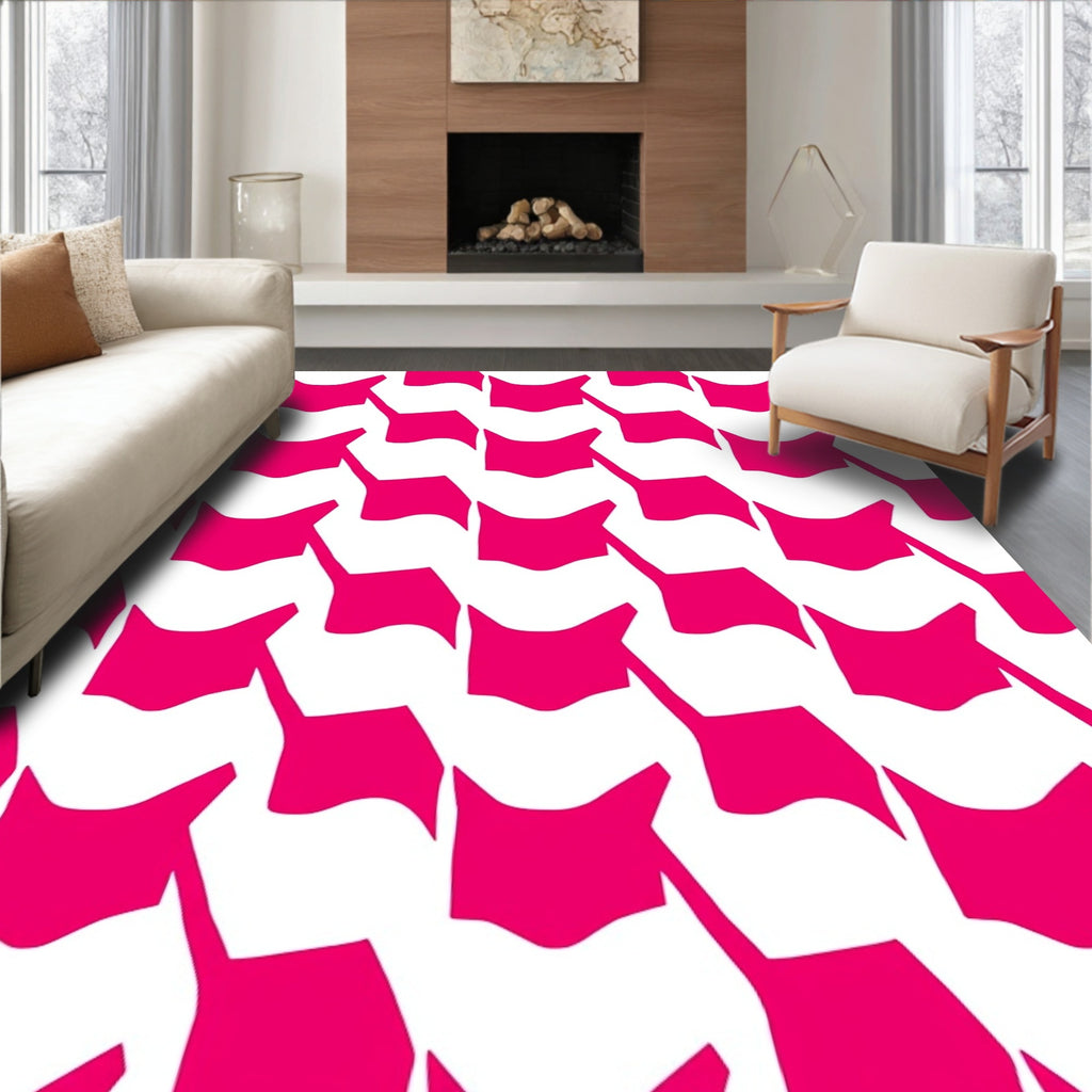 Bold Fuschia Houndstooth Pattern Rug