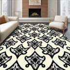 Elaborate Black Floral Damask Pattern Rug