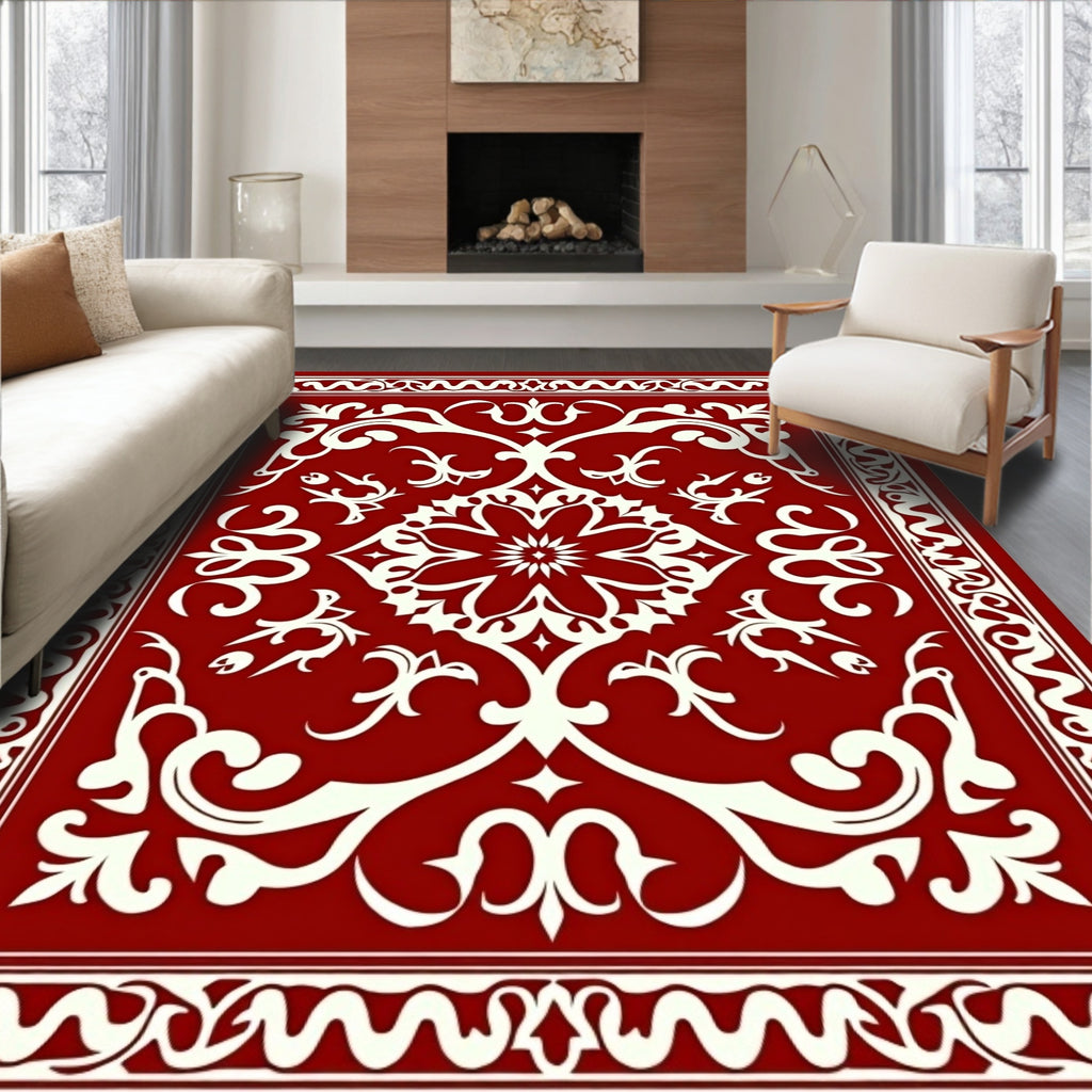 Classic Red Floral Medallion Pattern Rug