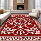 Classic Red Floral Medallion Pattern Rug