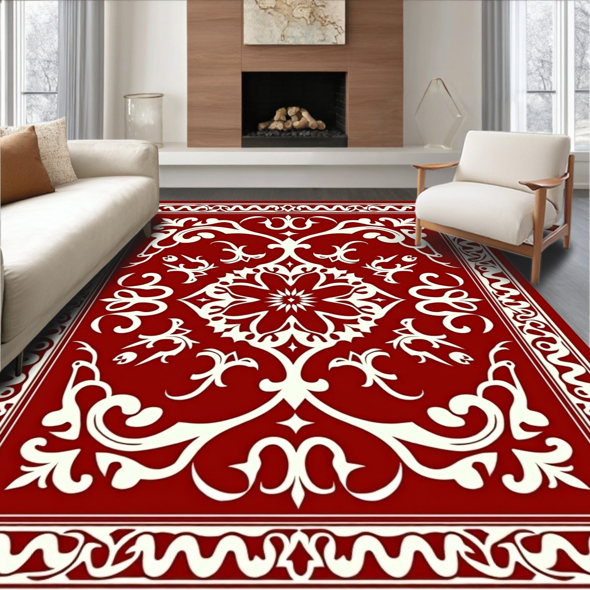 Classic Red Floral Medallion Pattern Rug