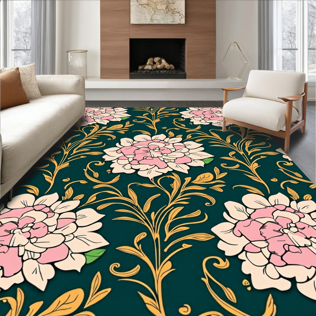 Pink Floral Vines Pattern Rug