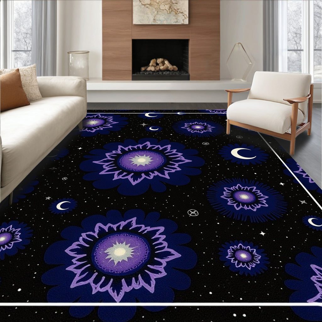 Cosmic Purple Floral Night Sky Rug