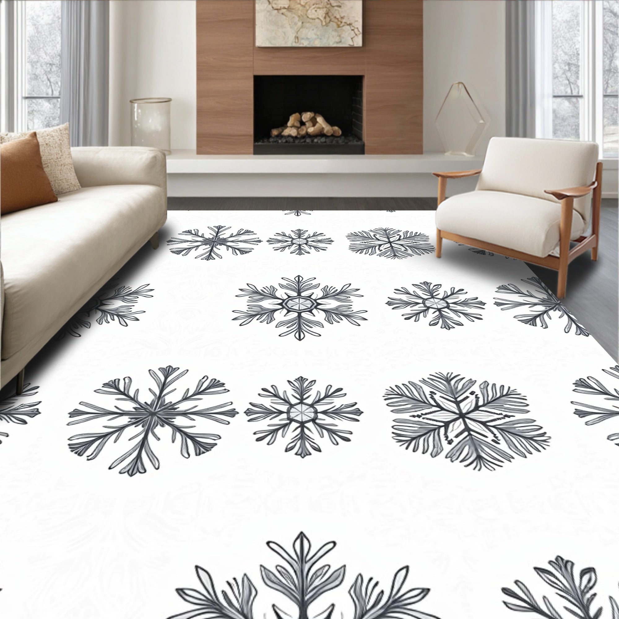 Elegant Snowflake Pattern Rug