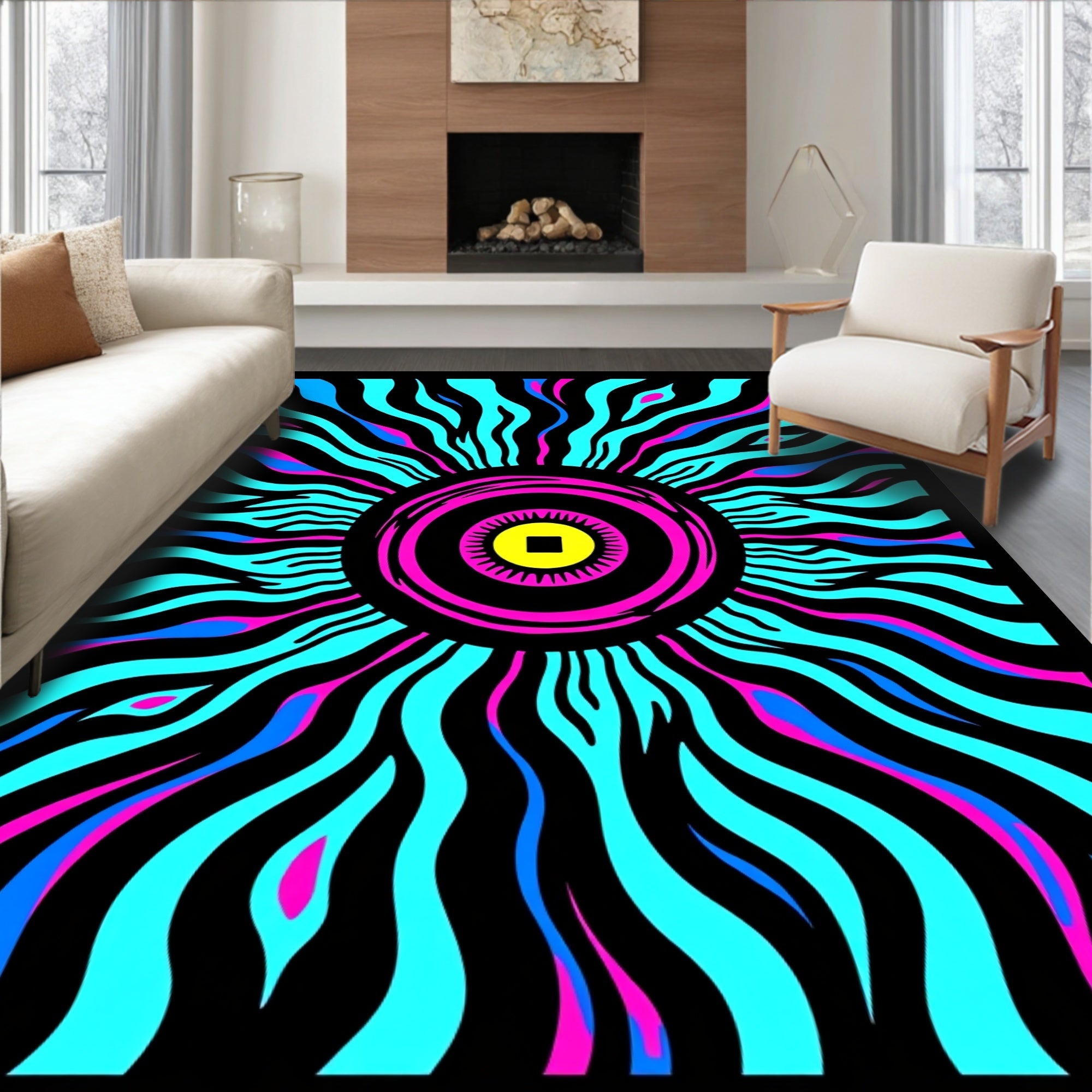 Vibrant Electric Sunburst Pattern Rug
