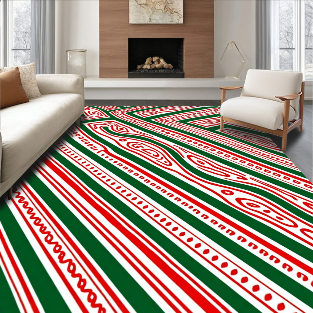 Abstract Red Green Swirl Stripes Rug