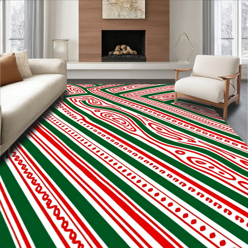 Abstract Red Green Swirl Stripes Rug