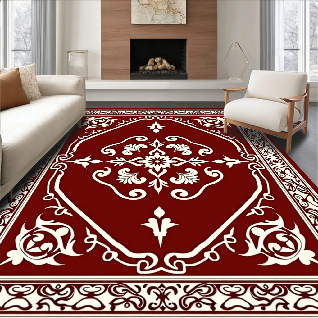 Cardinal Red Floral Scrollwork Rug
