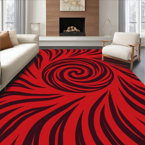 Abstract Red Swirling Pattern Rug