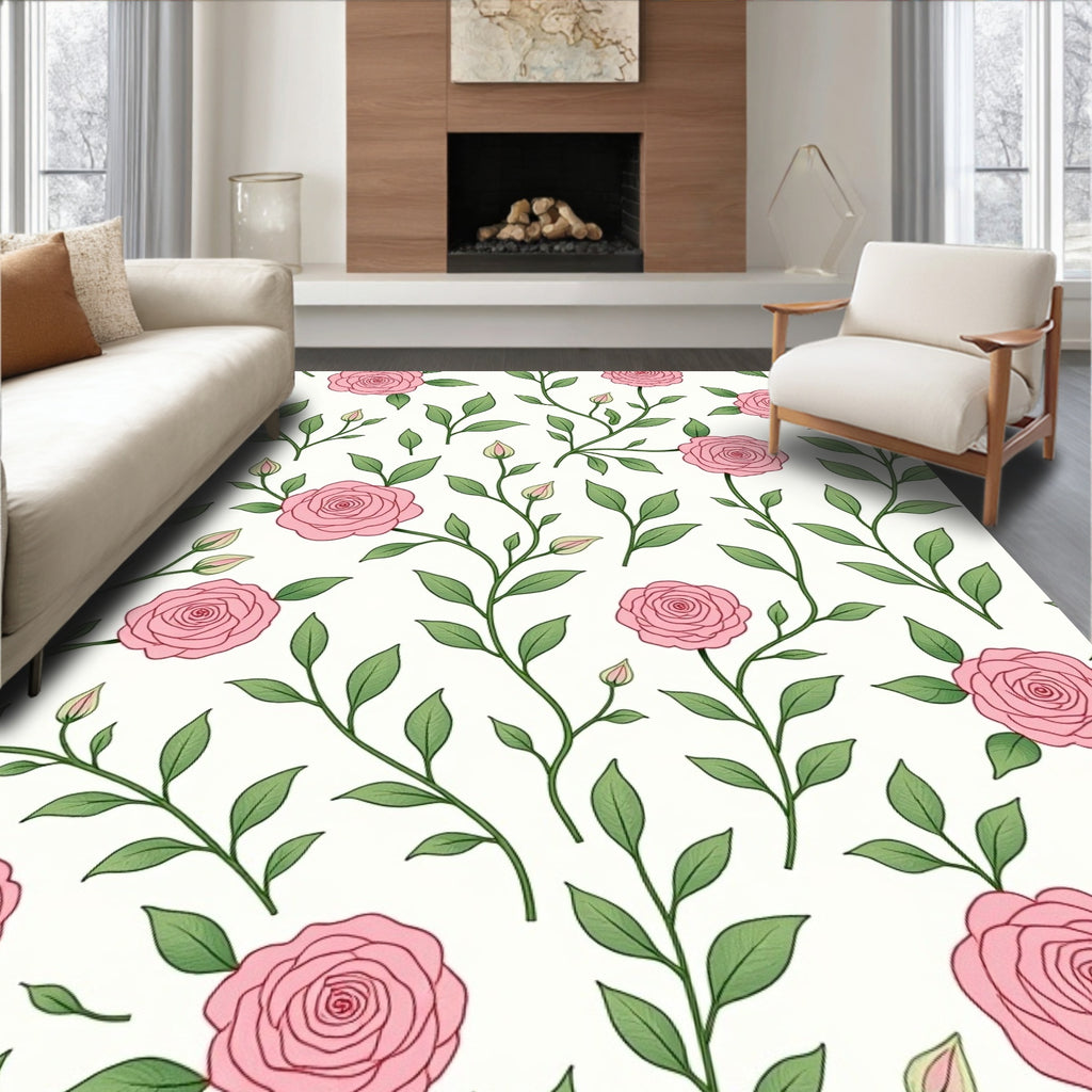 Pink Rose Vine Pattern Accent Rug