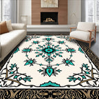 Ornate Turquoise Floral Scrollwork Rug