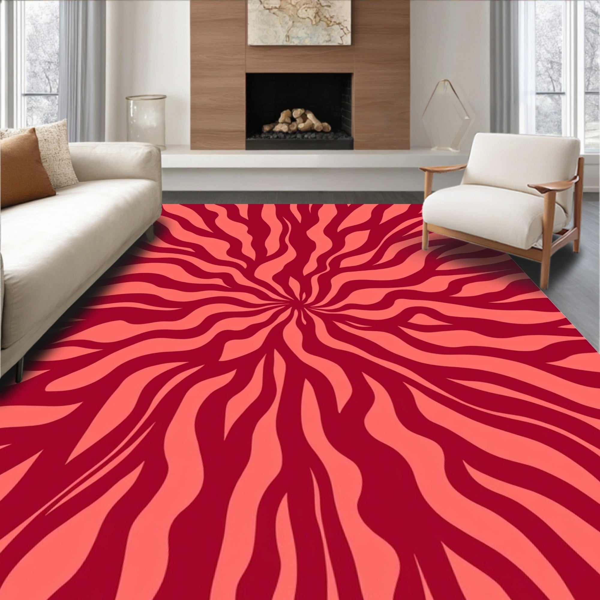 Radiant Red Wave Pattern Rug