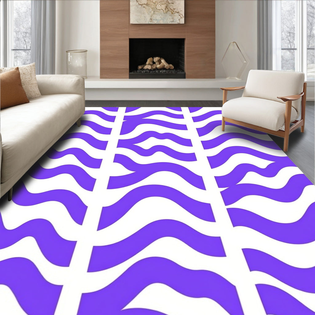 Purple White Wavy Stripe Pattern Rug