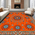 Ornate Starburst Patterned Orange Rug