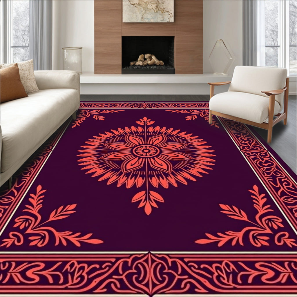 Rich Floral Medallion Border Pattern Rug
