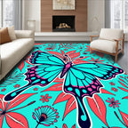 Tropical Butterfly Leaf Pattern Rug