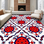 Red and Blue Floral Mandala Pattern Rug