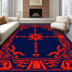 Red Floral Inspired Geometric Border Design Rug
