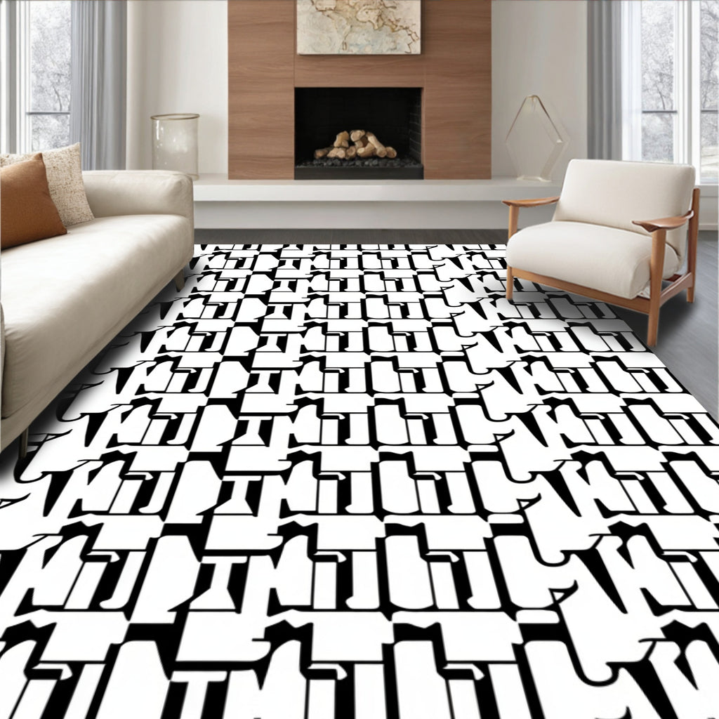Monochrome Abstract Figure Pattern Rug