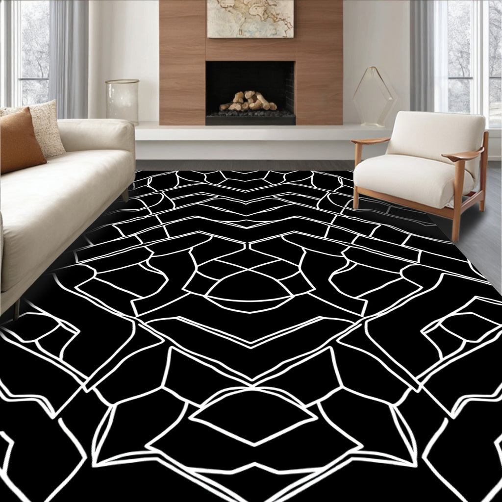 Abstract Black White Geometric Design Rug