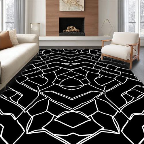 Abstract Black White Geometric Design Rug