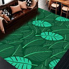 Tropical Leaf Patterned Green Rug
