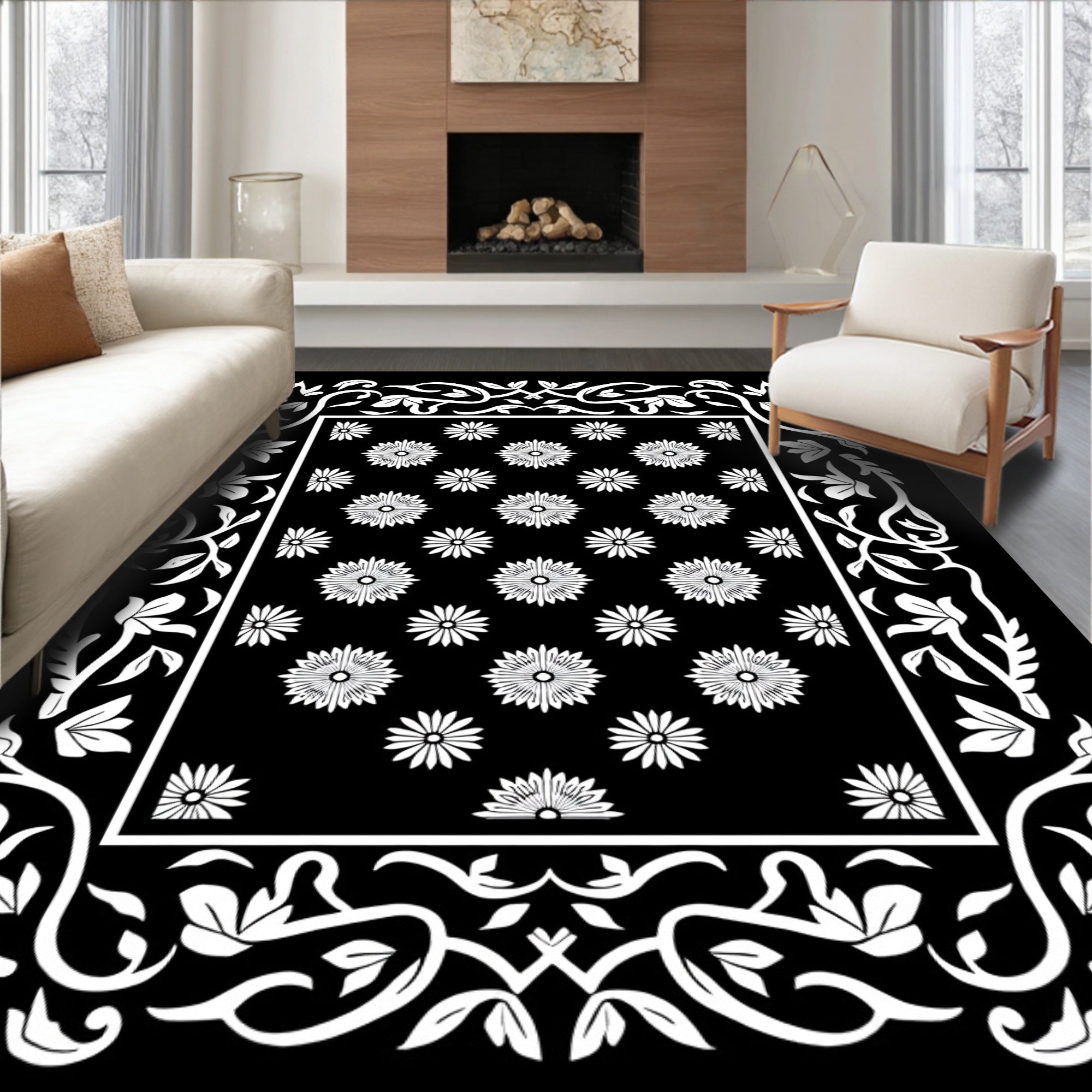 Floral Vine Contrasting Pattern Rug