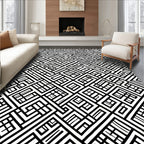 Black White Maze Pattern Rug
