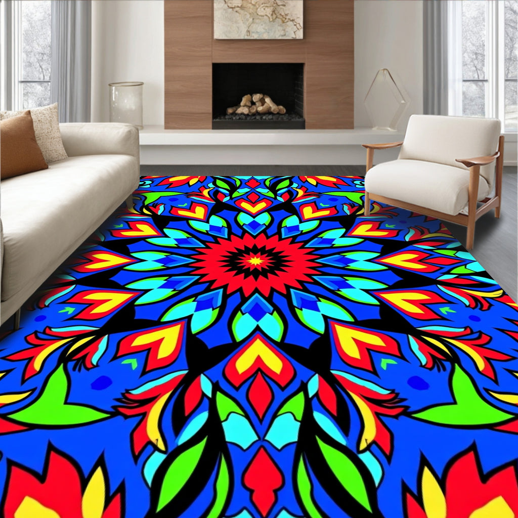 Vibrant Floral Mandala Pattern Rug