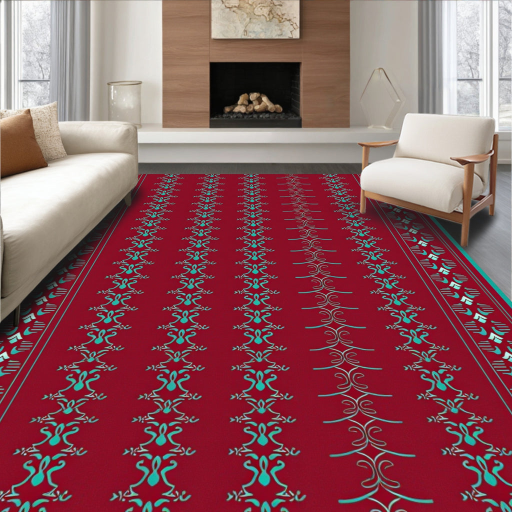 Red Turquoise Vertical Stripe Design Rug
