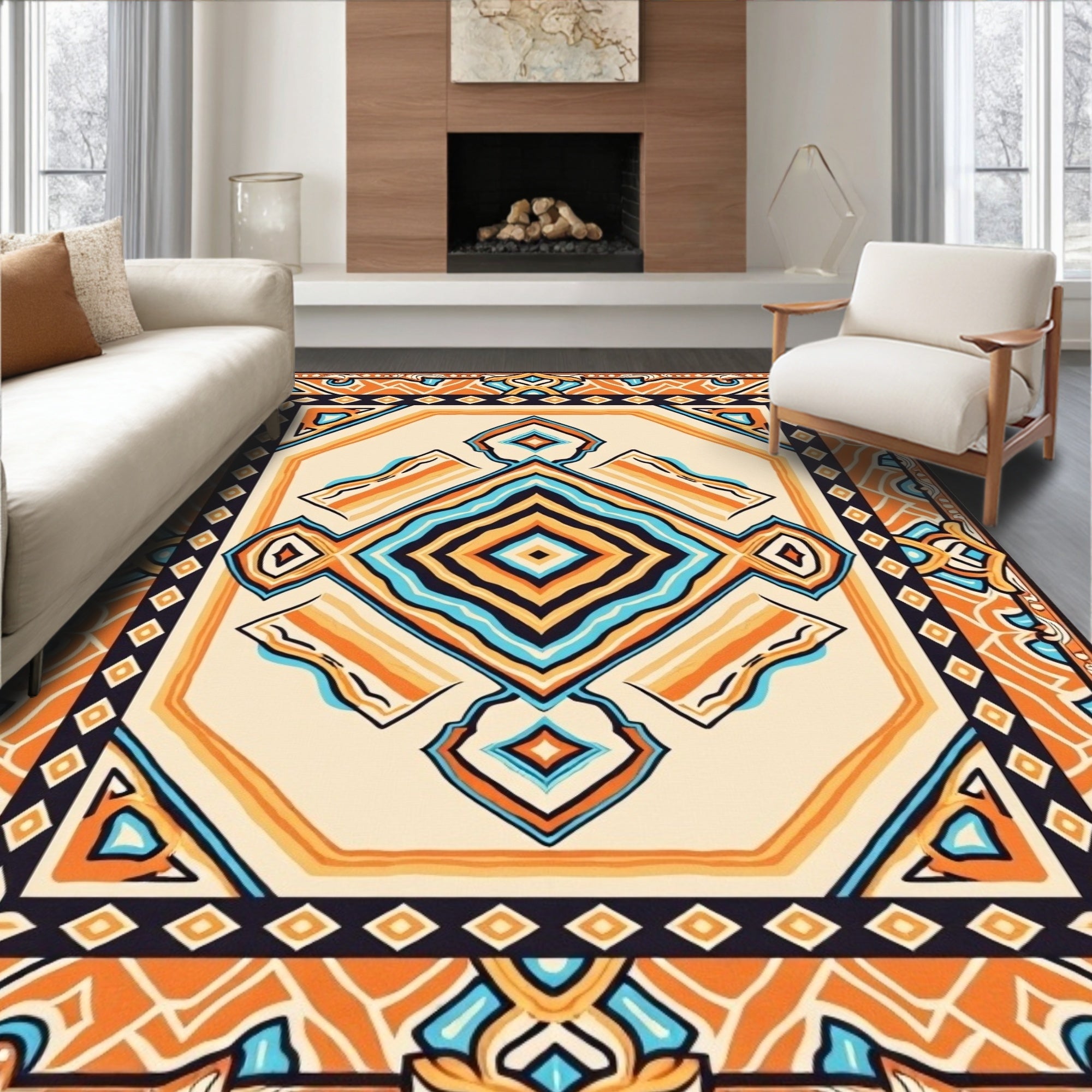 Vibrant Geometric Medallion Pattern Rug