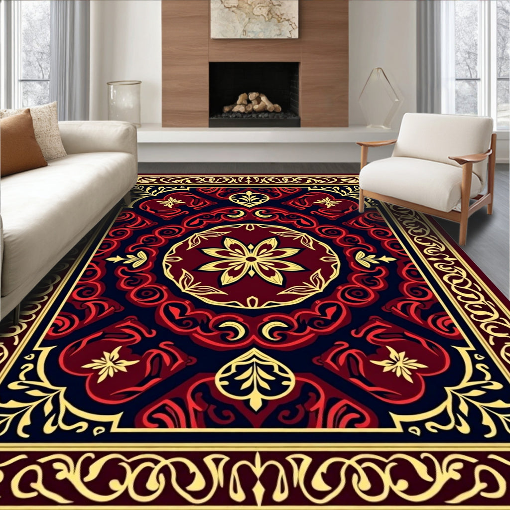 Intricate Red Floral Medallion Rug