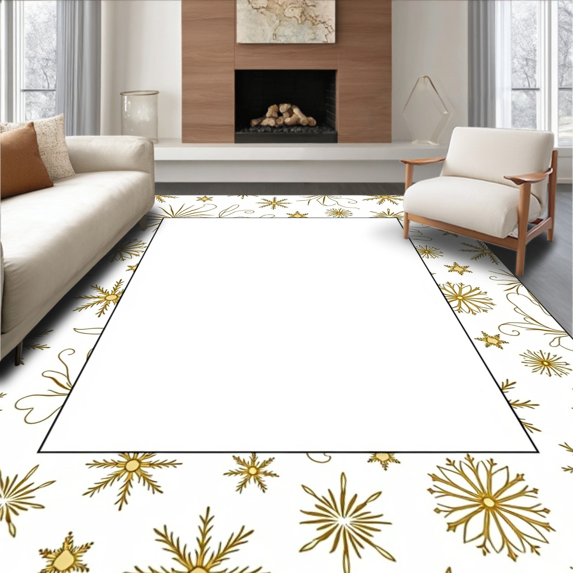 Golden Snowflake Scatter Rug