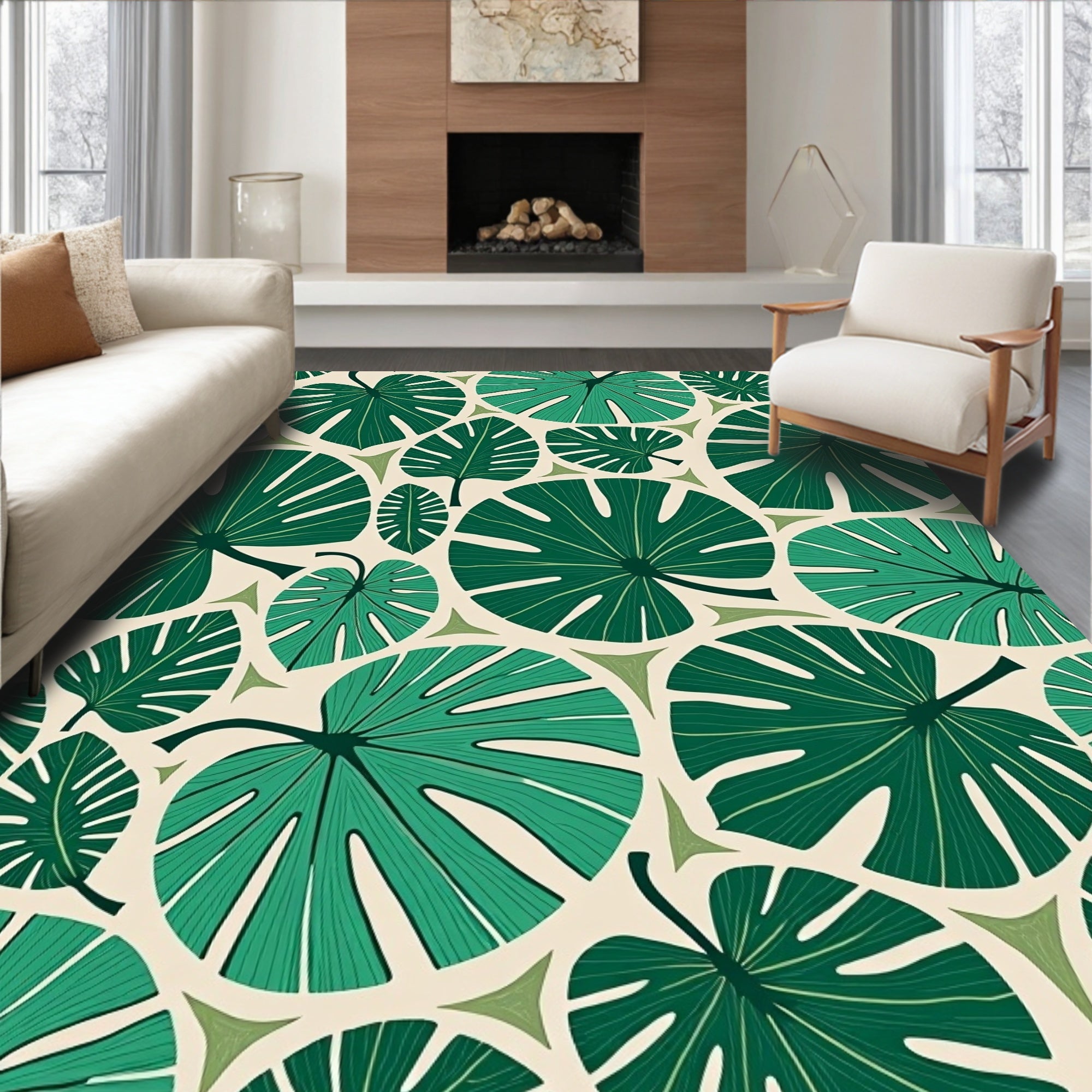 Tropical Green Leaf Pattern Design Rug