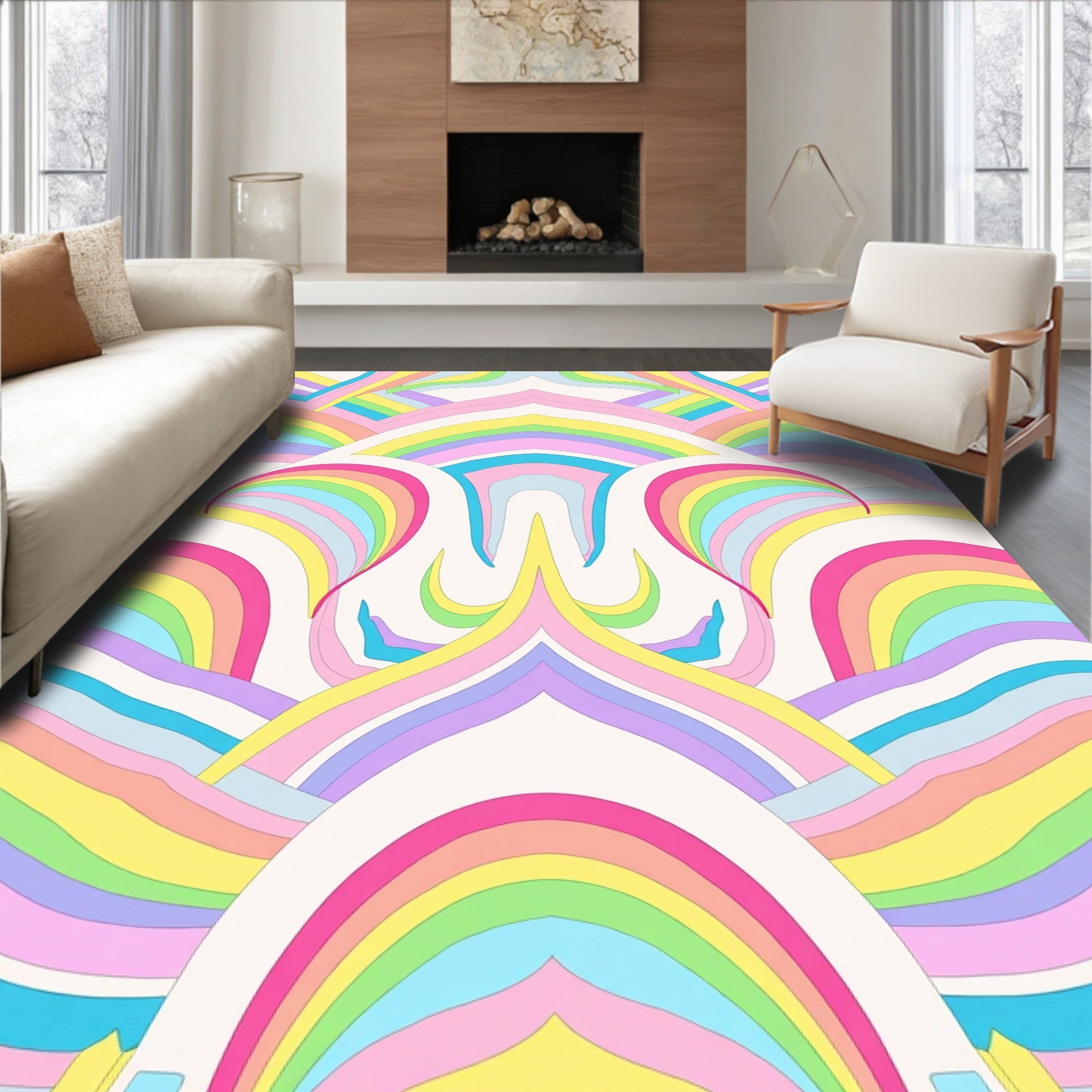 Pastel Rainbow Arc Pattern Design Rug