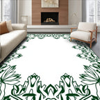 Ornate Emerald Floral Border Design Rug