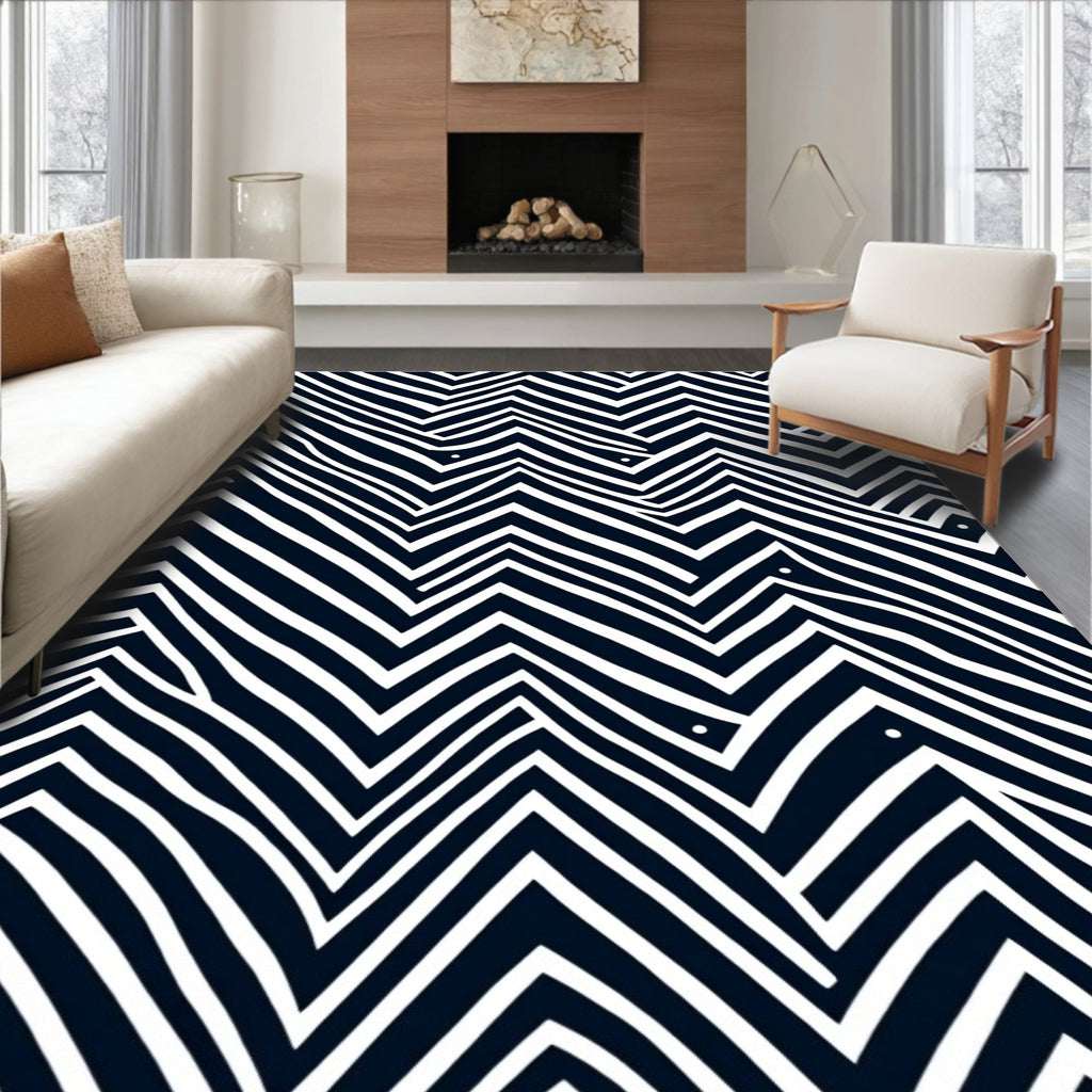Bold Zigzag Black White Pattern Rug