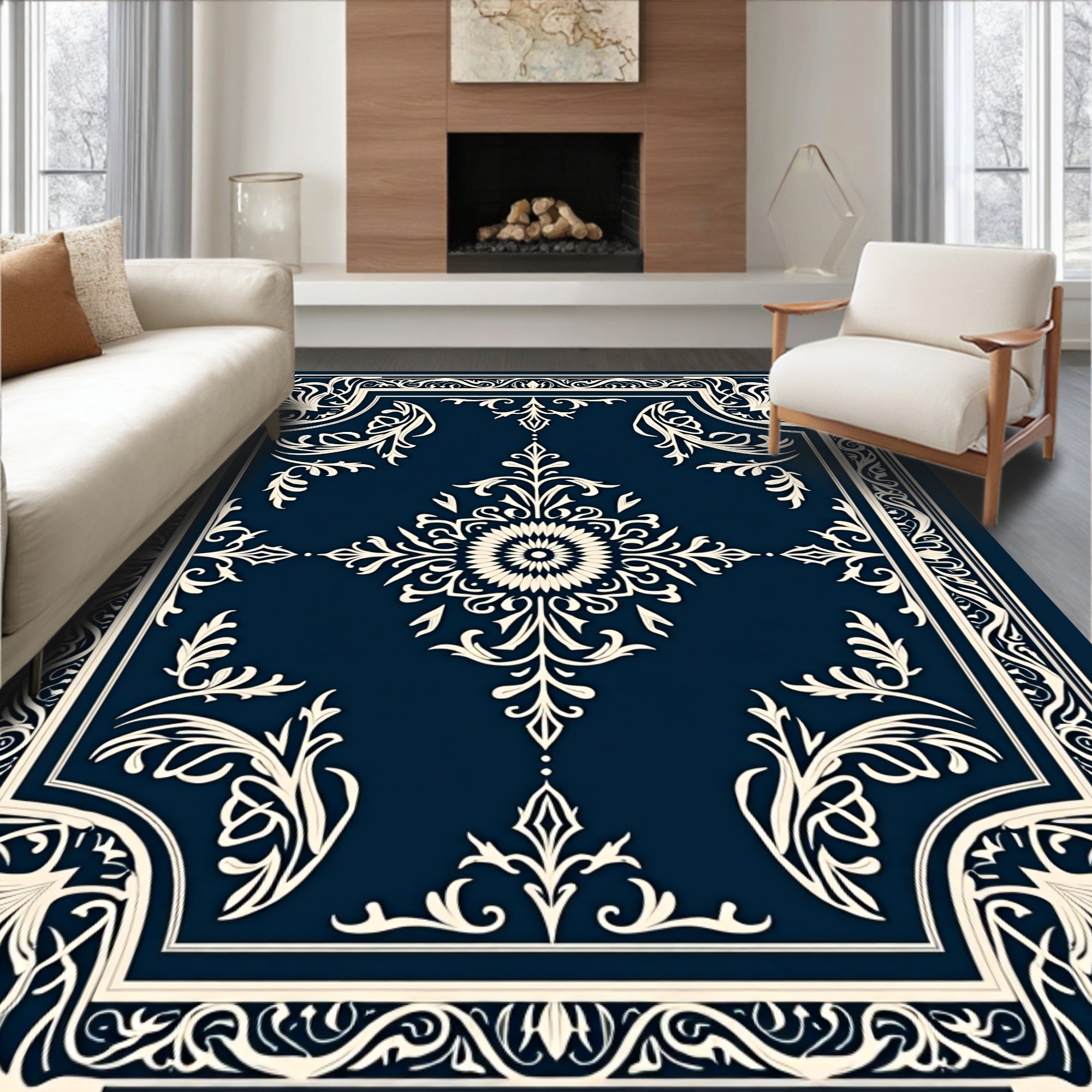 Elegant Floral Mandala Frame Rug