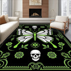 Neon Green Butterfly Skull Border Rug