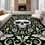 Skull and Butterflies Black Floral Rug